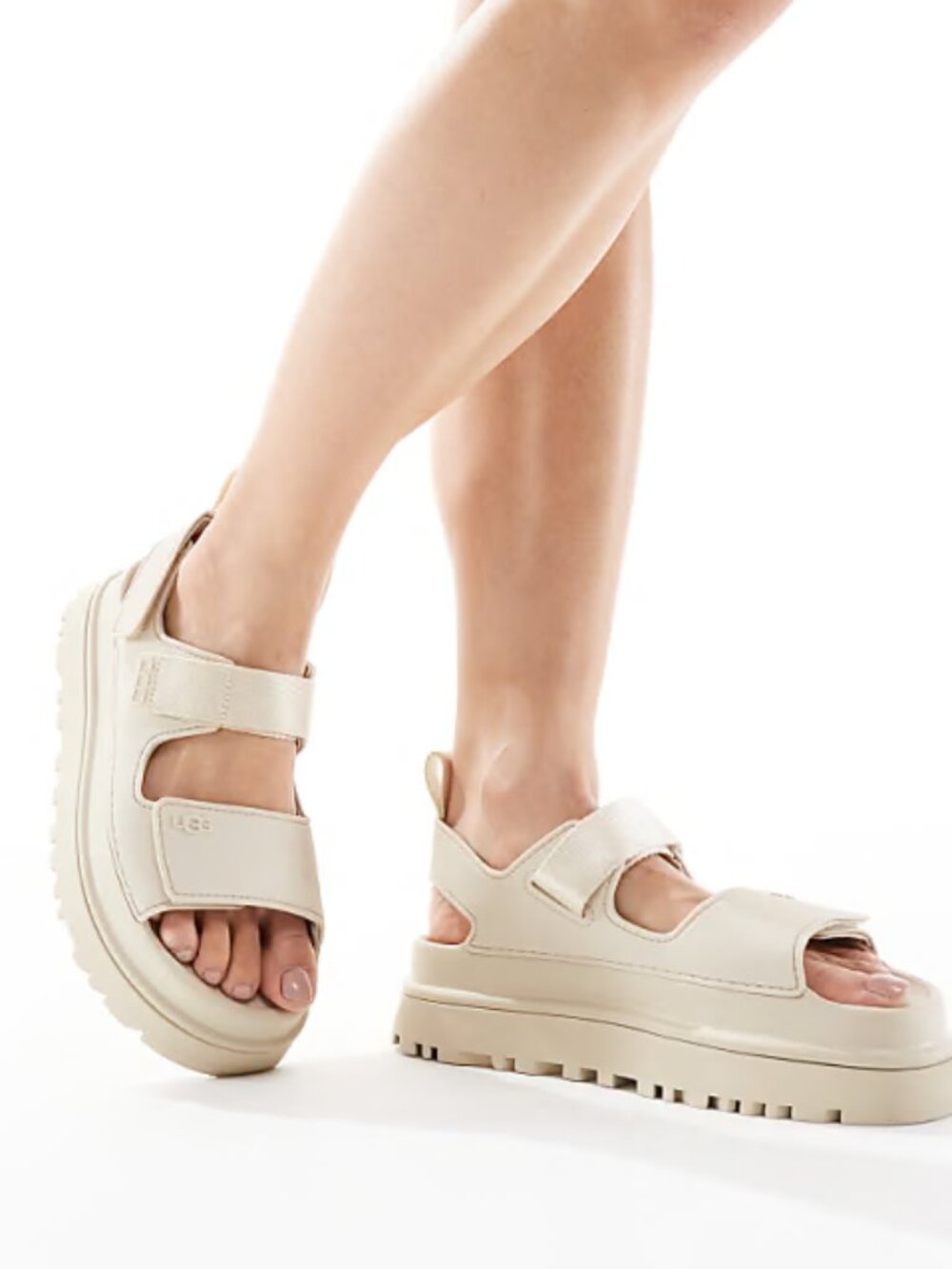 UGG GoldenGlow Sandals Toddler Girls Size 10 Beige Platform Adjustable Strap